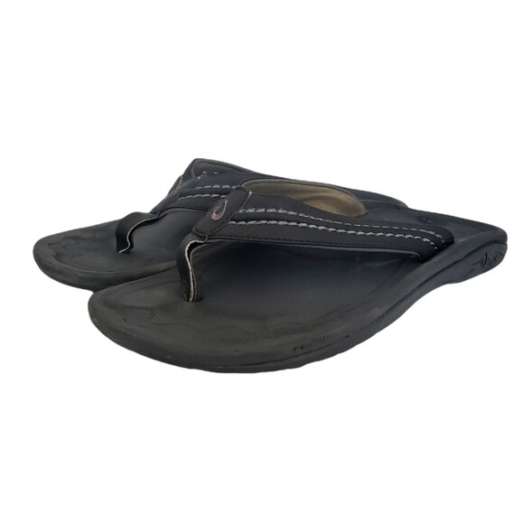OluKai Hokua Flip Flops Black Slides Slip On Sandals Comfort Men Size 12 main image 4